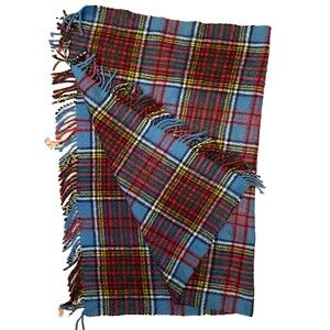 Vtg ALL WOOL Scotland Lap Throw Blanket 35 x 48 Blue Multi Tartan Plaid Anderson